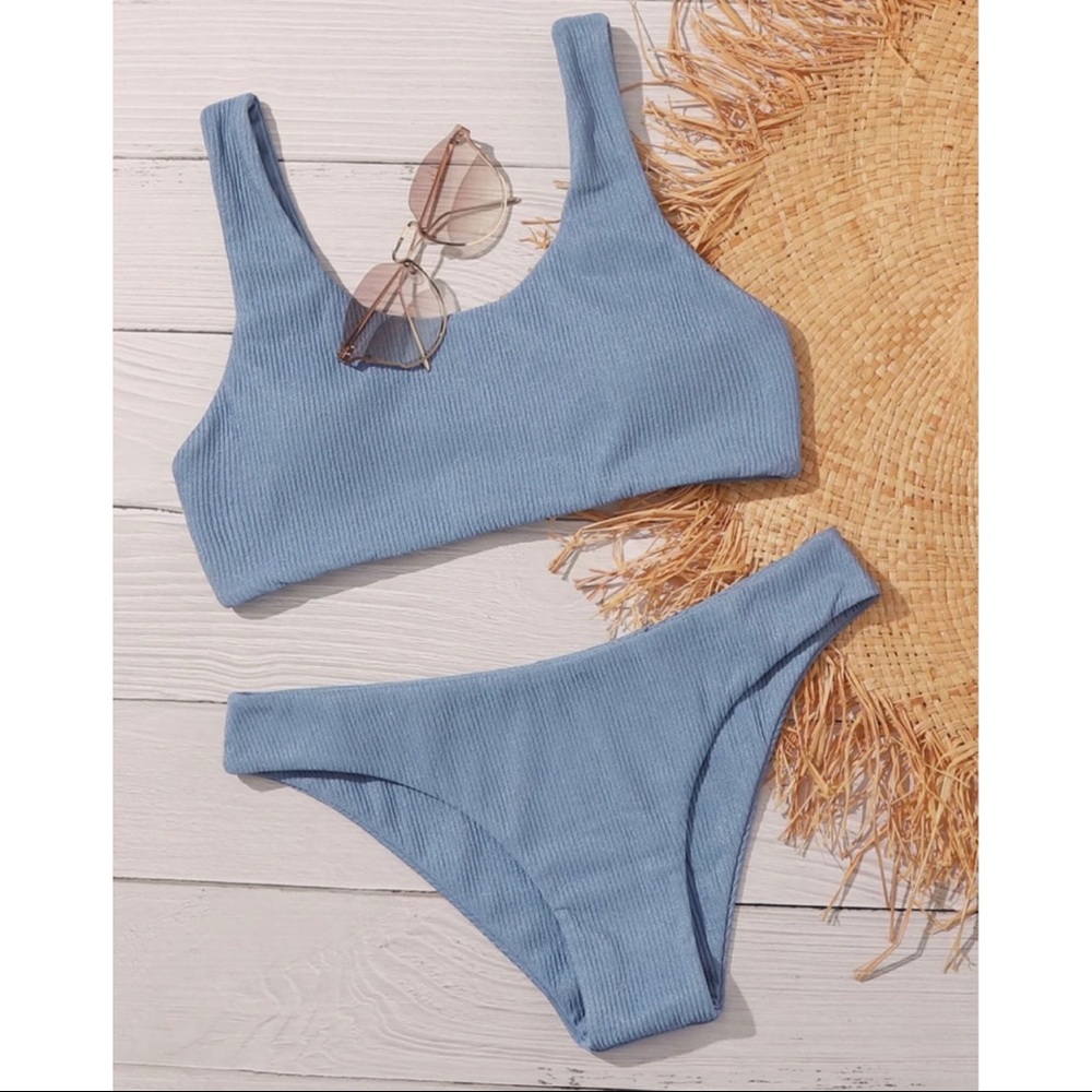 NWT Solid Ribbed Bikini Baby Blue